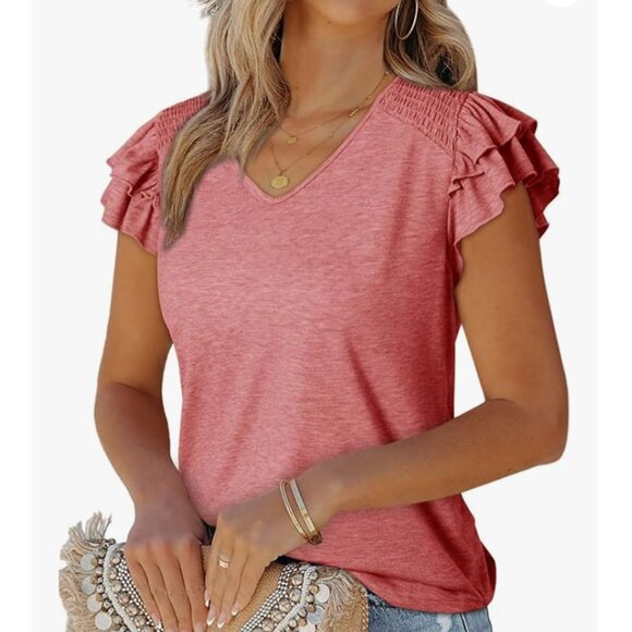 Dokotoo Tops - NEW Coral Pink Women's Casual Ruffle Short Sleeve Top sz XL